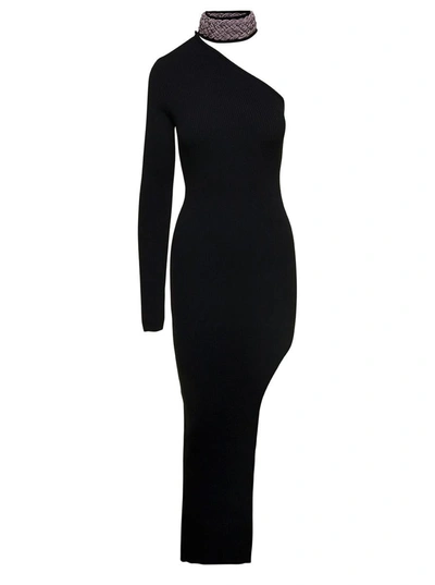 Giuseppe Di Morabito Merino Wool Long Dress Embellished Neck In Black