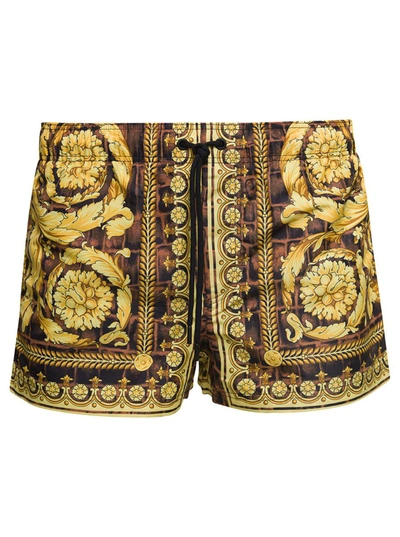 Versace Shorts Baroccodile In Brown