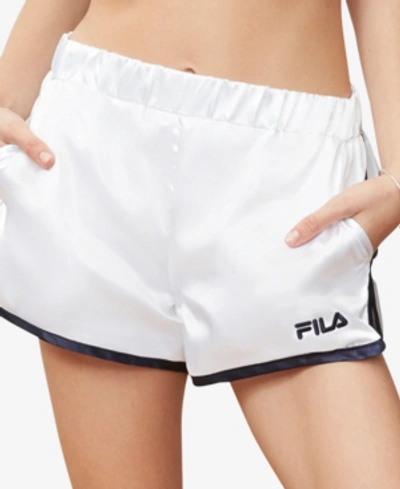 Fila Blanche Satin Shorts In White/peacoat