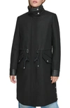 Andrew Marc Feather Leather Trim Wool Blend Coat In Black