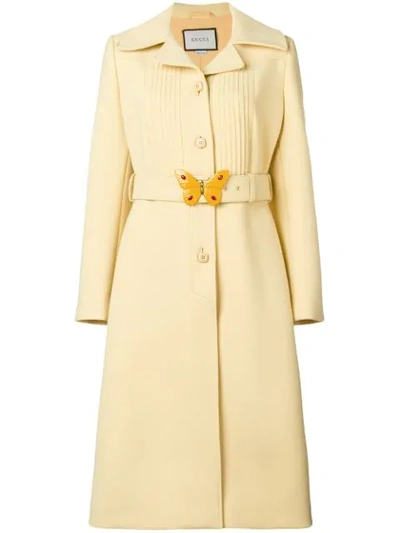Gucci Butterfly Buckle Notch Collar Coat In Yellow