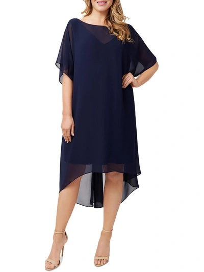 Adrianna Papell Womens Chiffon Overlay Cocktail Dress In Blue
