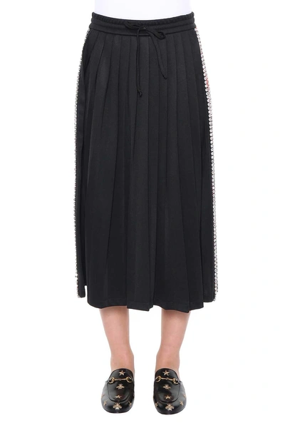 Gucci Black Pleated Midi Skirt In Nero