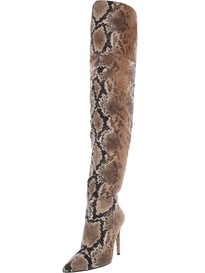 Jessica Simpson Lyrelle Womens Snake Print Pointed Toe Knee-high Boots In Brown