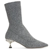 Miu Miu Ribbed-knit Metallic-glitter Sock Ankle Boots In Silver