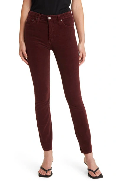 Ag Mari High Waist Slim Ankle Straight Leg Corduroy Trousers In Dark Plum