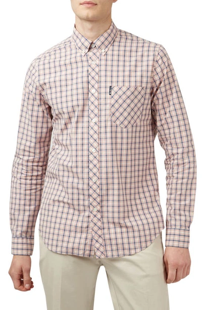 Ben Sherman Check Cotton Button-down Shirt In Light Pink