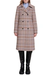 Maje Prince Of Wales Check Coat In Beige