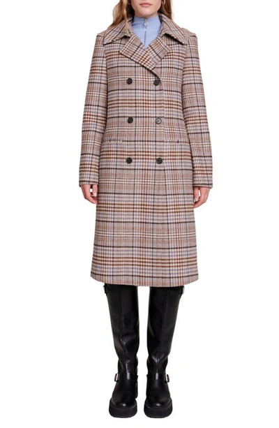 Maje Prince Of Wales Check Coat In Beige