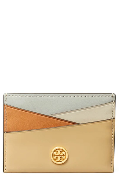 Tory Burch Robinson Patchwork Leather Card Case In Buff