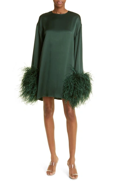 Lapointe Ostrich Feather Trim Long Sleeve Crepe Shift Dress In Green |  ModeSens