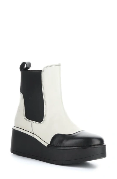 Fly London Hary Platform Wedge Chelsea Boot In 002 Black/ Off White