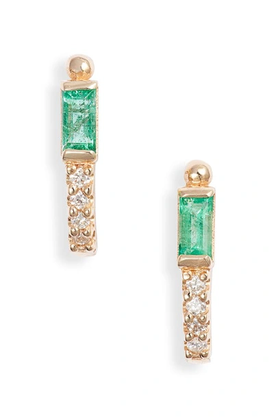 Anzie Cleo Diamond & Emerald Half Hoop Earrings In Green