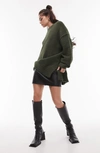 Topshop Oversize Pullover Sweater In Dark Green