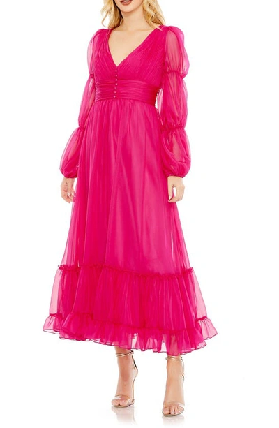 Mac Duggal Ruched Tiered A-line Cocktail Dress In Hot Pink
