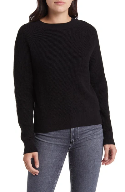 Treasure & Bond Thermal Knit Cotton Sweater In Black