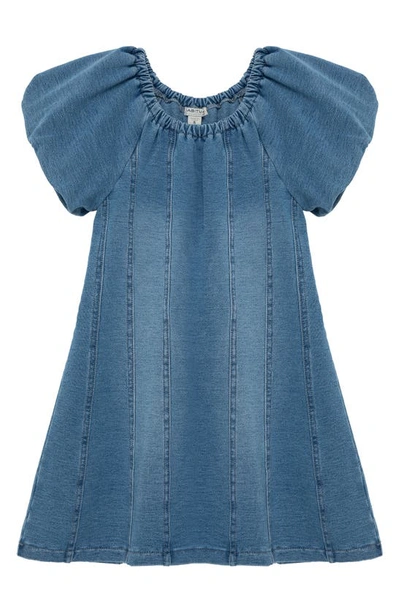 Habitual Kids' Puff Sleeve Denim A-line Dress In Med Stone