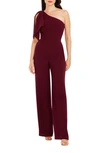 Dress The Population Tiffany One-shoulder Jumpsuit In Burgundy