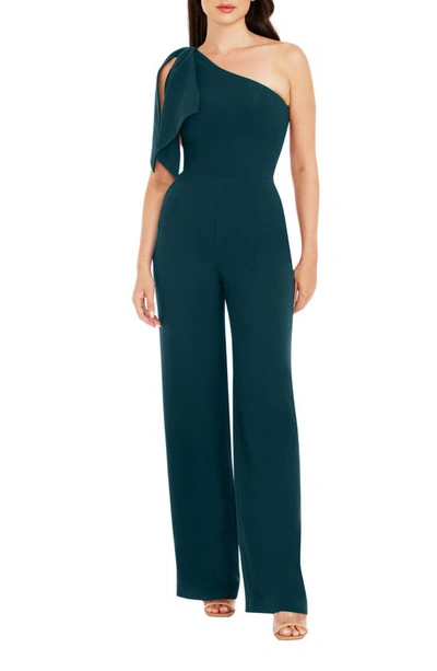 Dress The Population Tiffany One-shoulder Jumpsuit In Pine