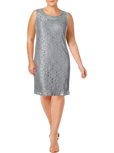 R & M Richards Womens Lace Sleeveless Cocktail Dress In Silver