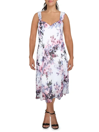 Connected Apparel Plus Womens Chiffon Floral Print Cocktail And Party Dress In Pink