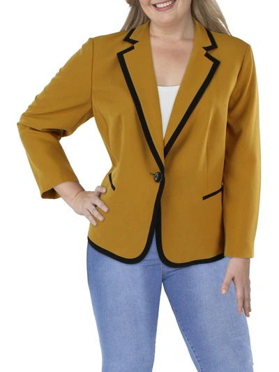 Le Suit Plus Womens Contrast Trim Notch Collar One-button Blazer In Multi