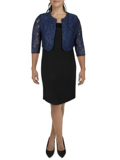 Alex Evenings Plus Womens Lace Glitter Collarless Blazer In Blue