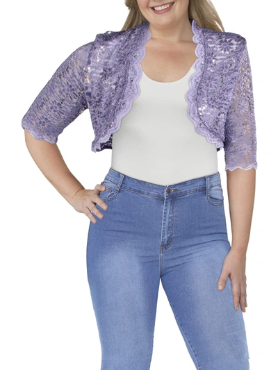 R & M Richards Womens Lace Crop Bolero In Purple