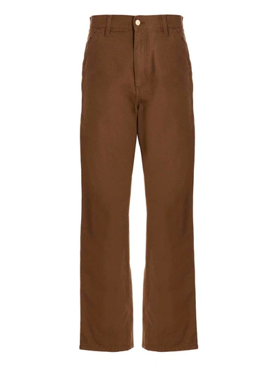 Carhartt Straight Leg Trousers Knee Patch In Brown