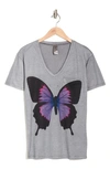 Go Couture Deep V-neck Art Print T-shirt In Grey Butterfly