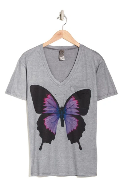 Go Couture Deep V-neck Art Print T-shirt In Grey Butterfly