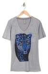 Go Couture Deep V-neck Art Print T-shirt In Grey Leopard