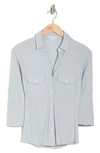 James Perse Cotton V-neck Button-up Shirt In Blue Fog