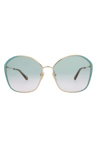 Chloé Core 61mm Round Sunglasses In Blue Blue Green