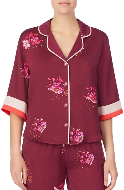 Room Service Pjs Pajama Top In Wine Night Open Floral