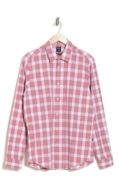 Hugo Boss Lukas Plaid Long Sleeve Button-up Shirt In Open Pink