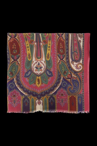 Etro Paisley Print Frayed Edge Scarf In Red