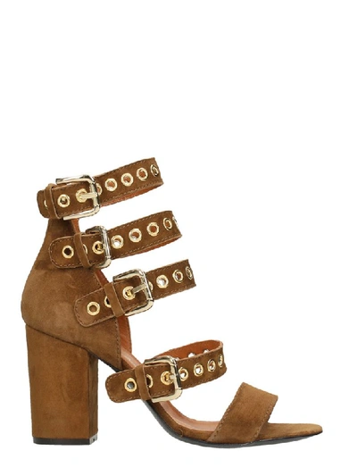 Via Roma 15 Brown Suede Leather Sandals In Leather Color