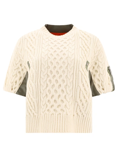 Sacai Hybrid Cable-knit Sweater In Off White X Lkhak | ModeSens 