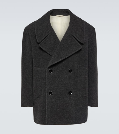 Lemaire Double-breasted Wool Peacoat In Penguin (grey)
