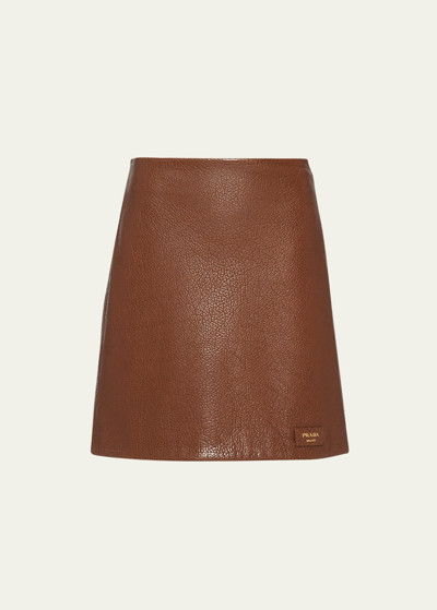 Prada Napa Leather Mini Skirt In F0324 Cacao