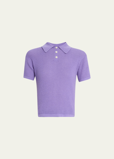 Guest In Residence Cashmere Short-sleeve Shrunken Polo Sweater In Purple Haze