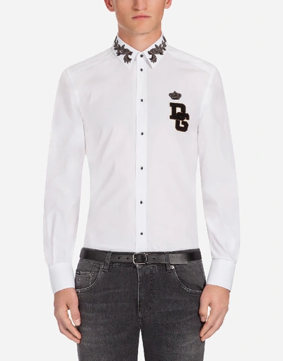 Dolce & Gabbana Gold Fit Shirt In Embroidered Cotton In White