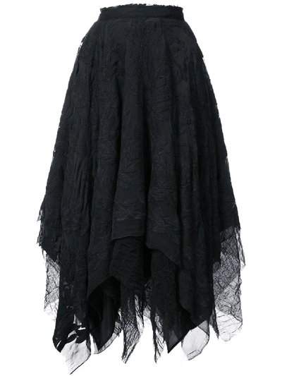 Marc Le Bihan Floral Embroidered Asymmetric Skirt In Black