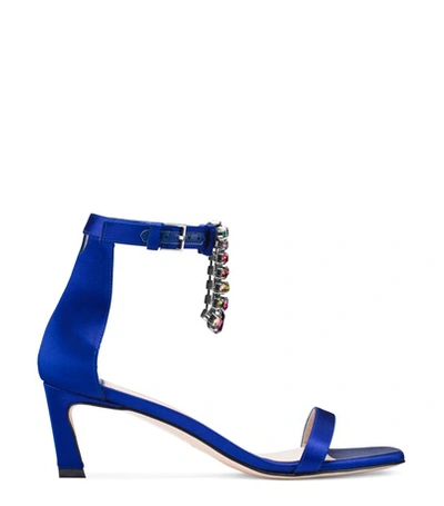 Stuart Weitzman The 75fringesquarenudist Sandal In Blue Violet Silk Satin