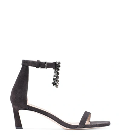 Stuart Weitzman The 75fringesquarenudist Sandal In Asphalt Gray Suede