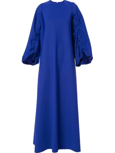 Greta Constantine Ruffle Trim Sleeves Maxi Dress - Blue