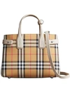 Burberry Brown Check Banner Small Vintage And Leather Tote Bag In Beige/ Limestone