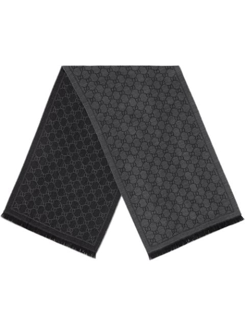 Gucci Gg Jacquard Pattern Knitted Scarf In Grey | ModeSens