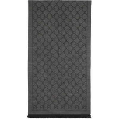 Gucci Gg Jacquard Pattern Knit Scarf 'anthracite/black'